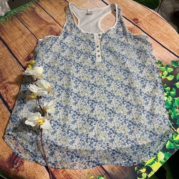 SODA SHEER RACER BACK FLORAL CAMISOLE BLOUSE - Picture 1 of 3